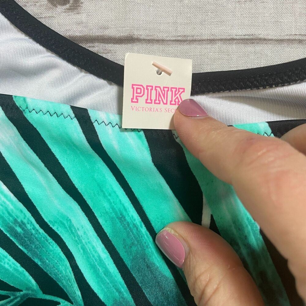 NWT Victoria's Secret PINK Swim One Piece Monokini Bathing Suit Green Palm Sz M - Picture 4 of 5